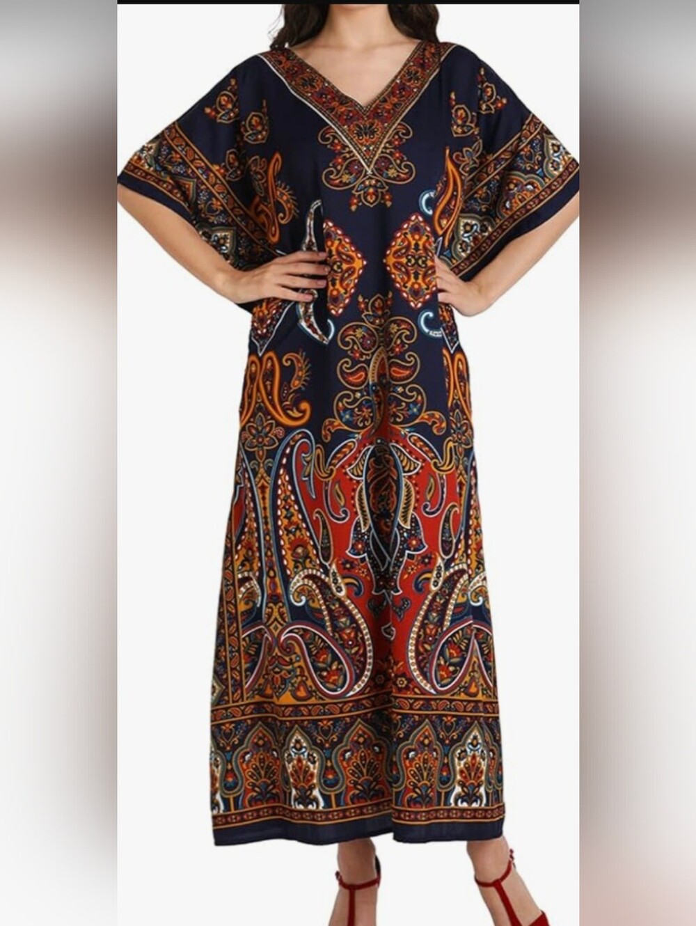 Paisley Print Navy and Rust Maxi Dress